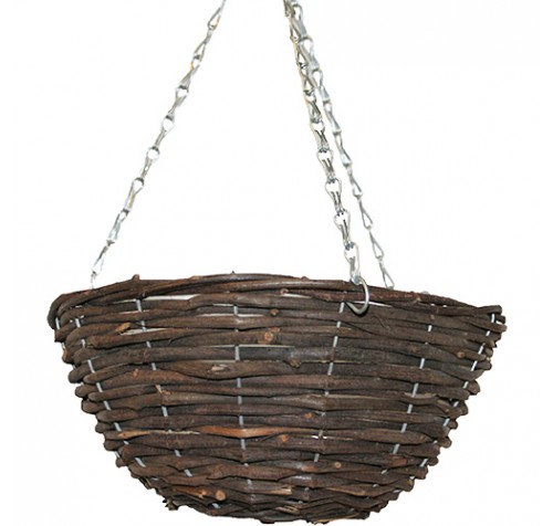 24 x 14" Round Black Rattan Wicker Hanging Basket 